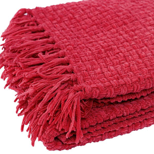 Red Chenille Basket Weave Throw Blanket